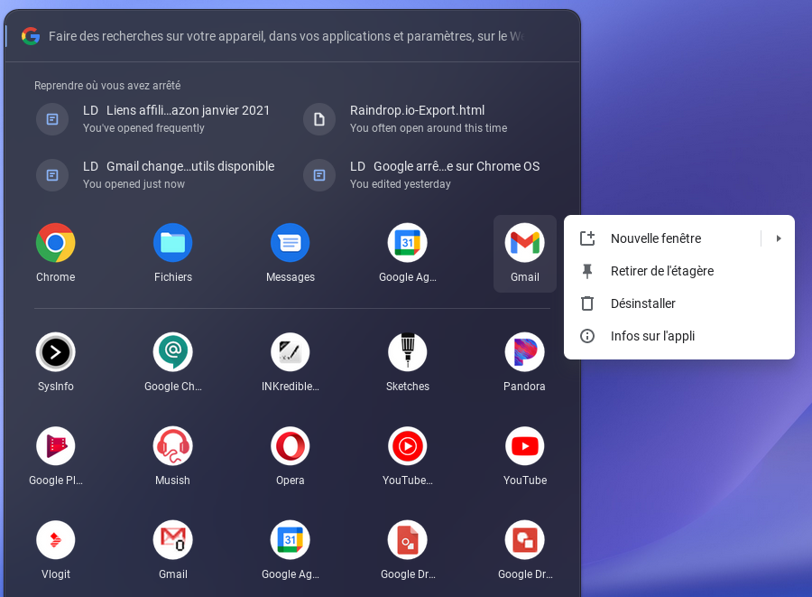 Le lanceur d'application de Chrome OS est bien informatif