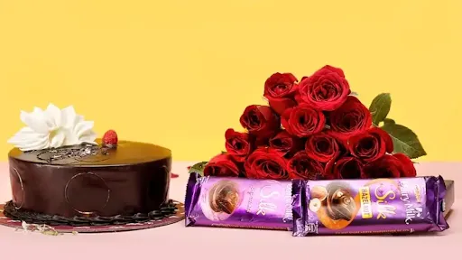 Chocolate Cake 12 Rose 2 Dairy Milk