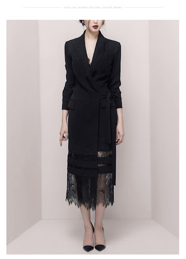 Title 3, Black Lace Long Patchwork Suit Skirt Dress, an ...