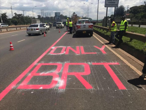 The lane on Thika Super Highway dedicated to BRT /COURTESY