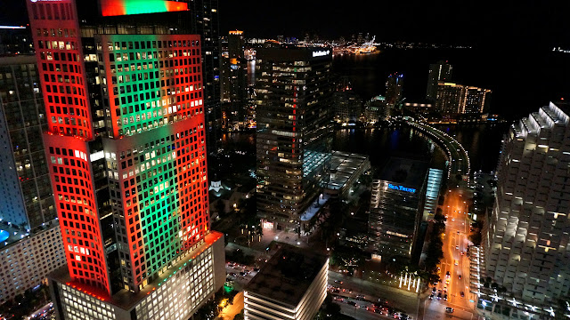 Miami skyline by night from Sugar East Hotel rooftop bar in Miami, United States 