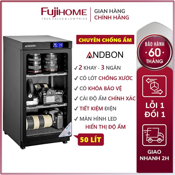 Tủ Chống Ẩm Máy Ảnh 50 Lít Andbon Ad - 50C [Bh Hãng 60 Tháng], Tủ Hút Ẩm Máy Ảnh 50L Ba Ngăn Công Nghệ Nhật Bản