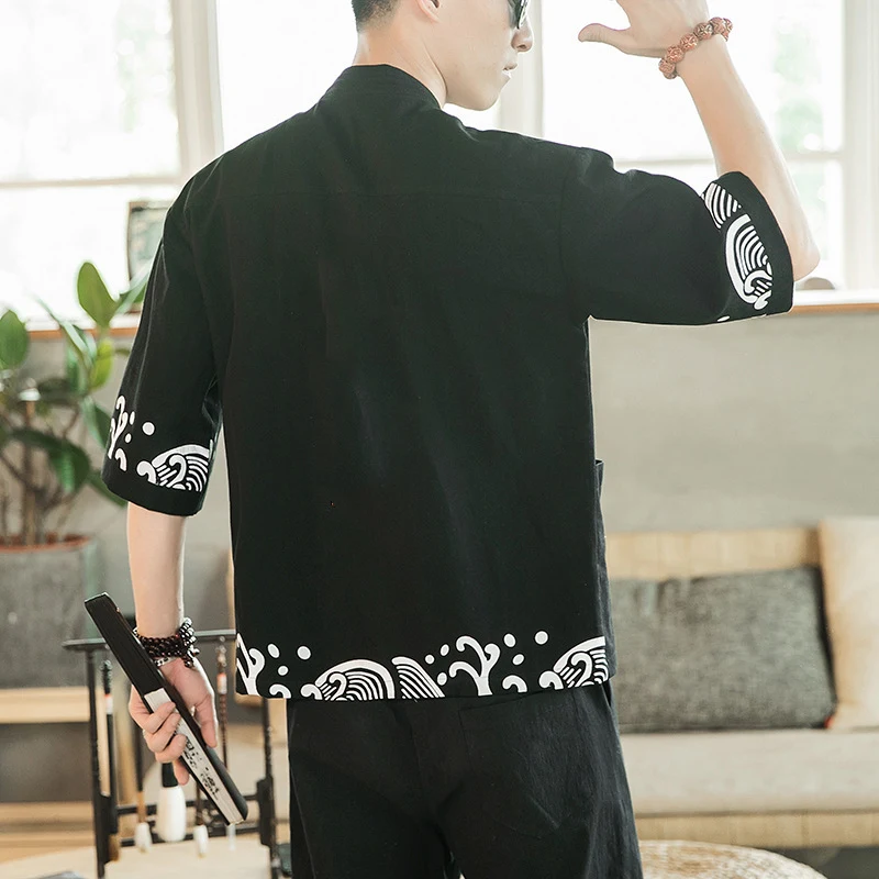 Chinese Style Summer Three-Quarter Sleeves Antique Tang Suit Print Jacket Jacket Men