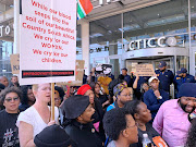 Protesters outside the World Economic Forum on Africa on September 4 2019 at the Cape Town International Convention Centre.