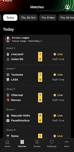 Screenshot UEFA Europa League Official