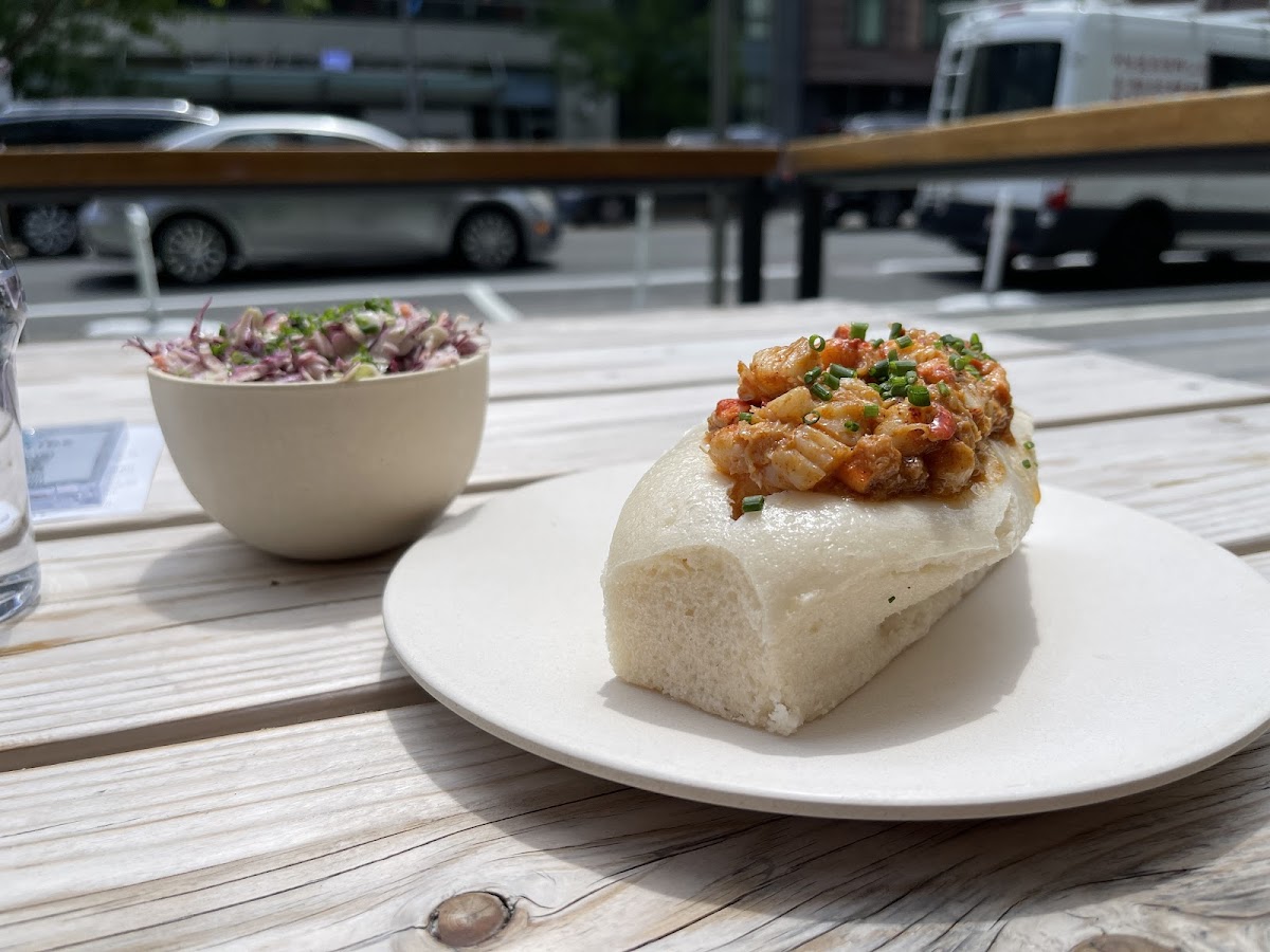 Lobster roll and coleslaw