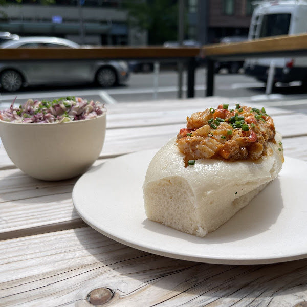 Lobster roll and coleslaw