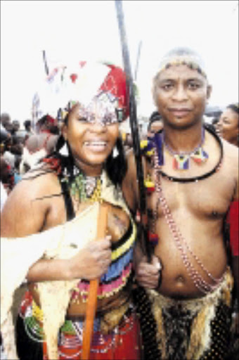 CULTURAL STATEMENT: Baby Cele and Mandla Mabuza 28/02/09. Pic. Thuli Dlamini. © Sowetan.