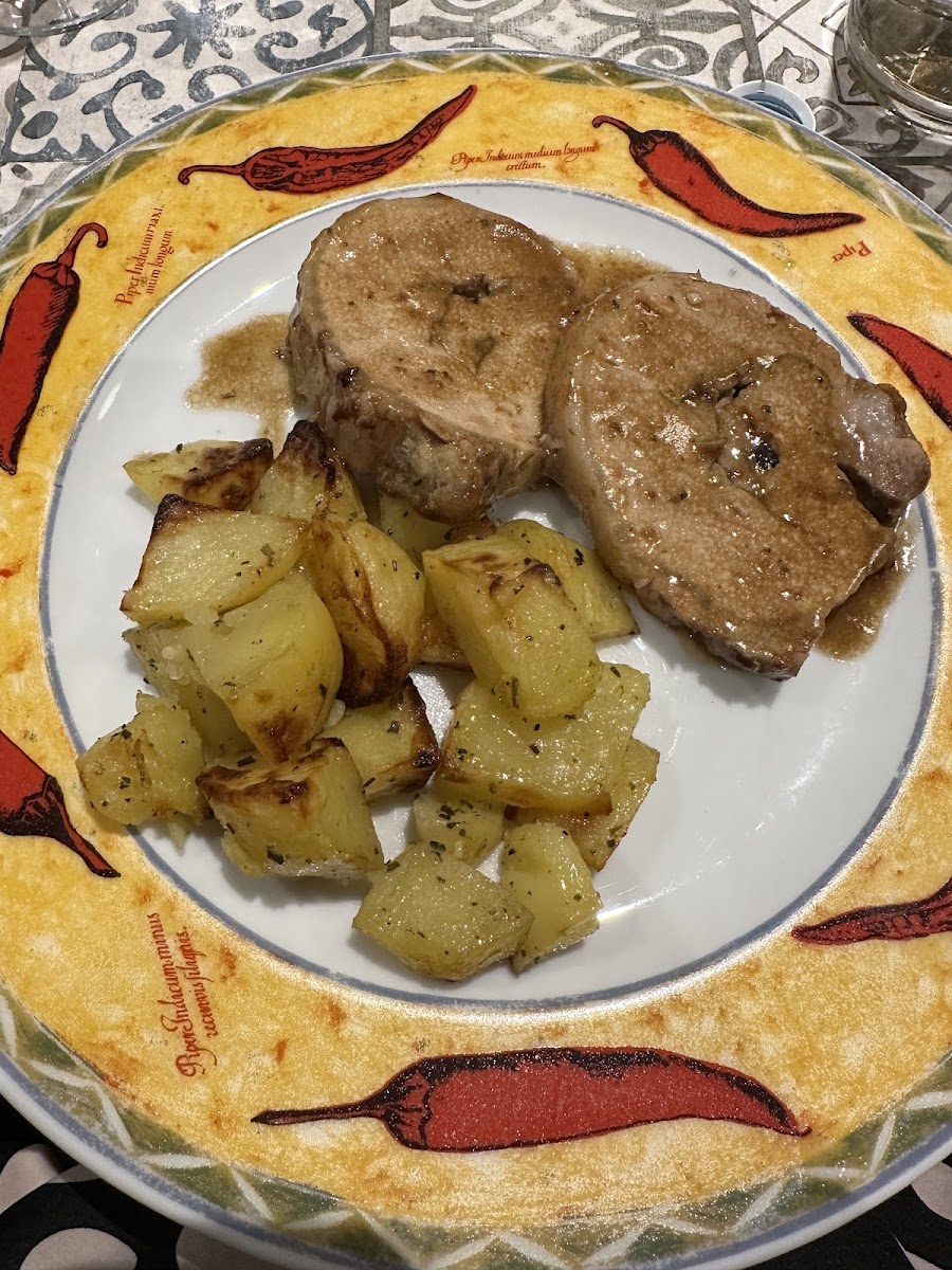 Roasted pork loin and potatoes. Naturally gluten free