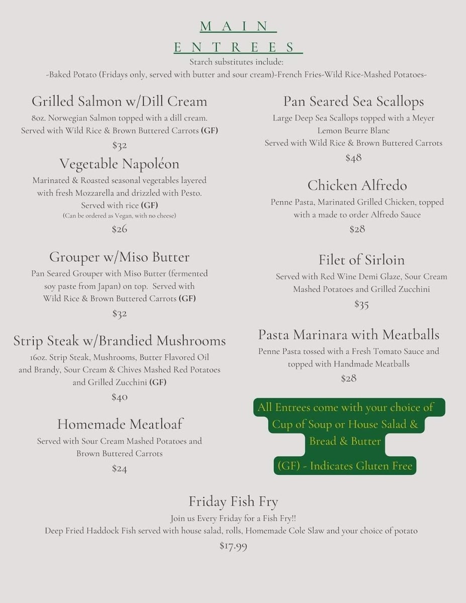 Shorewood Country Club gluten-free menu