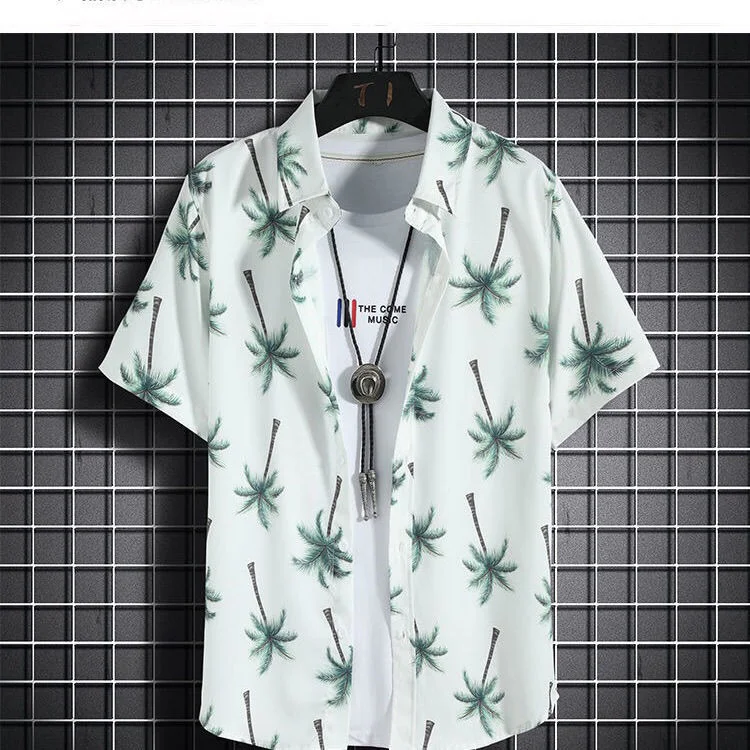 Heren strandvakantie shirt met korte mouwen, print, sneldrogend, Zuidoost-Aziatische stijl. Ideaal voor een zonnige vakantie.
