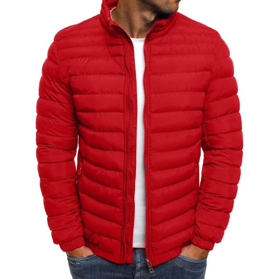 Heren Jas Ritssluiting Effen Kleur Lange Mouwen Zakken Verdikte Katoenen Gewatteerde Jas Winter Outdoor Koudbestendig