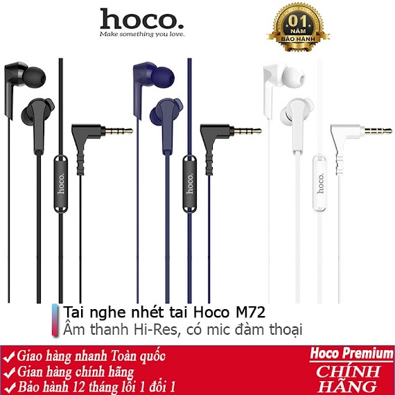 Tai Nghe Nhét Tai Hoco M72 Nghe Hay, Có Mic Đàm Thoại, Dây Dài 1.2M - Chính Hãng