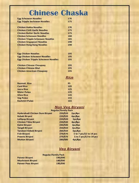 Chinese Chaska menu 