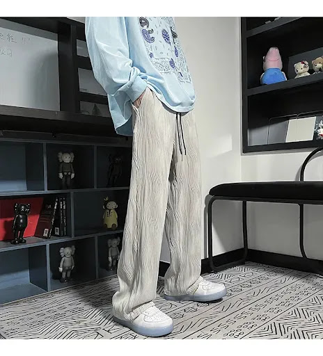Title 15, Mens Loose Drape Ice Silk Wide Leg Casual Pant...