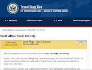 The travel advisory on the US Travel State Gov website.