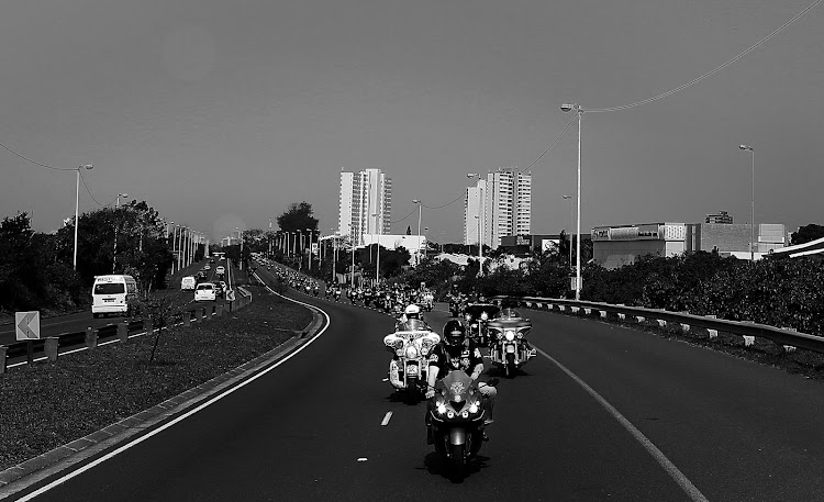 A large group of Crusader MC members ride to a day event in Durban.