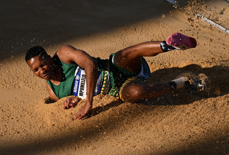 Mpumelelo Mhlongo competes in the Men's Long Jump T64 Final during the Para Athletics World Championships Paris.