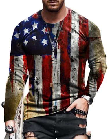 New Star Flag Print Long Sleeve T-S - 1