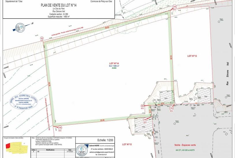  Vente Terrain à bâtir - 1 489m² à Précy-sur-Oise (60460) 