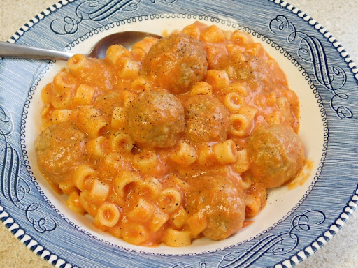 Homemade Spaghetti Os, with meatballs.