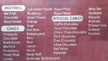 Cake Delight menu 