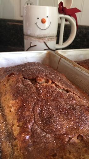 Snicker Doodle Bread in a tin loaf pan