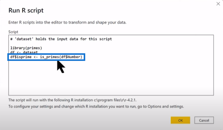 Power BI Dataset: Inserting The R Prime Package