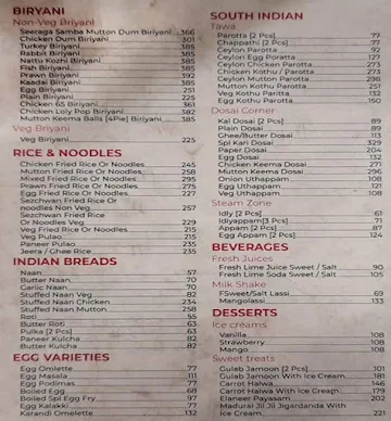 Anjappar menu 