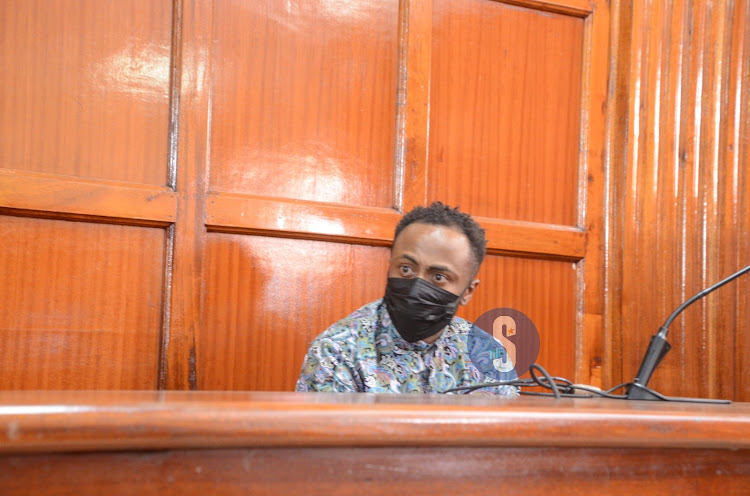 Joseph 'Jowie' Irungu before Justice Grace Nzioka after he was found guilty of the murder of businesswoman Monica Kimani, at Milimani Law Courts on February 9, 2024.