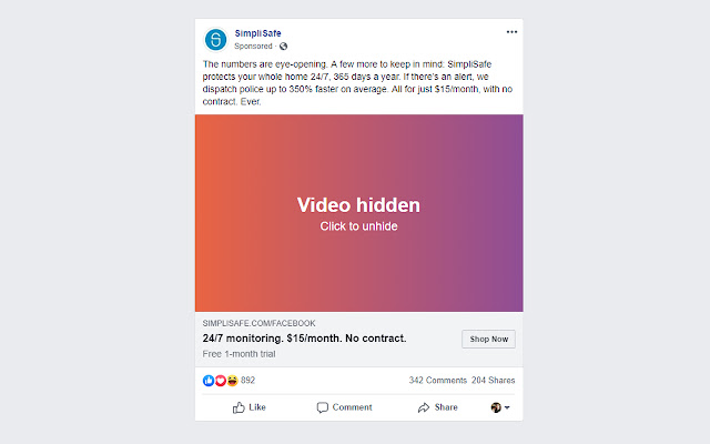 Hide Videos For Facebook chrome extension