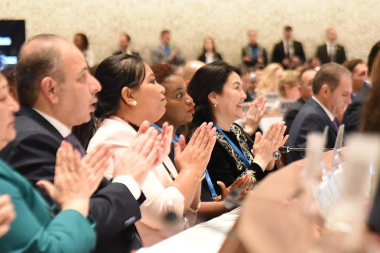 Health CS Susan Wafula during the ongoing Seventy-sixth World Health Assembly in Geneva, Switzerland