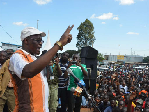 Cord leader Raila Odinga's aide Eliud Owalo during a rally in Kibera on Saturday.Photo/David Mwere