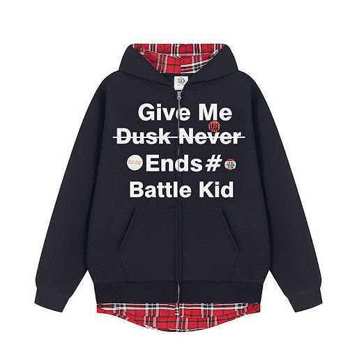 Title 8, Retro Fake Two-piece Letter Splicing Plaid Hood...