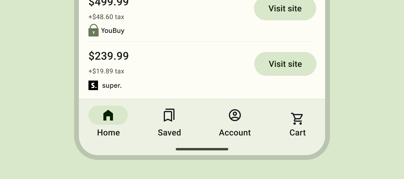 Shopping app with two tonal-style filled buttons.