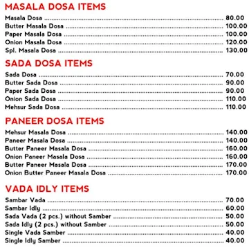 Mitran South Indian Fast Food menu 