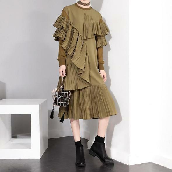 Army Green Ruffle Dress