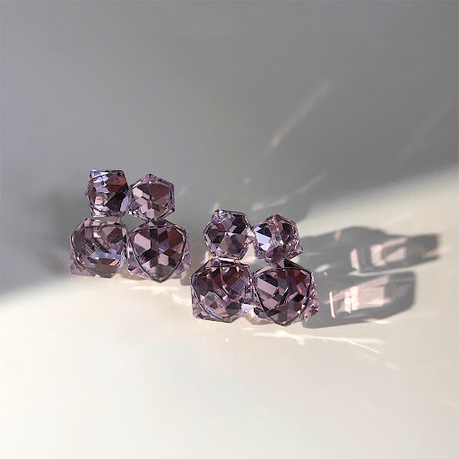 Title 1, Purple Glass Crystal Cube Stud Earrings with Ge...