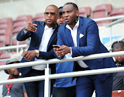 Jimmy Tau and Benni McCarthy during 2018 World Cup Qualifiers match between South Africa and Senegal at Peter Mokab Stadium, November on the 12 November 2016.