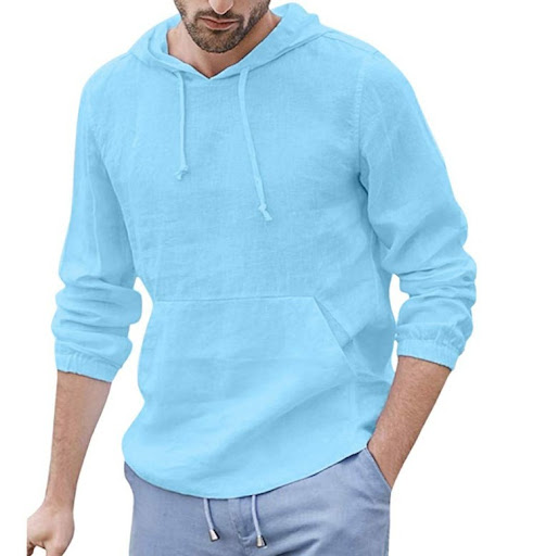Title 2, Mens Cotton And Linen Pullover Long Sleeved Ho...