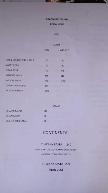 Raaz Restaurant menu 