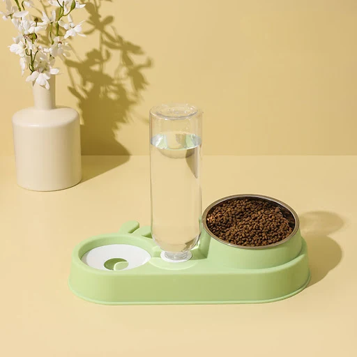 Pet Cat Bowl Automatic Feeder 2-in-1 Dog Cat Food Bowl With Water Fountain Single Bowl Drinking Raised Stand Dish Bowls 
