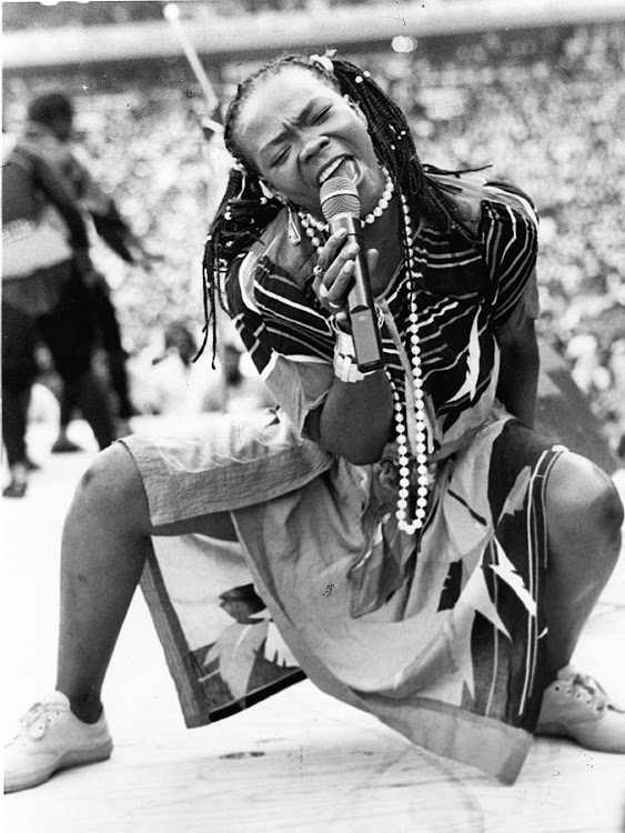 Brenda Fassie perfoming at Ellis Park in April 1984.