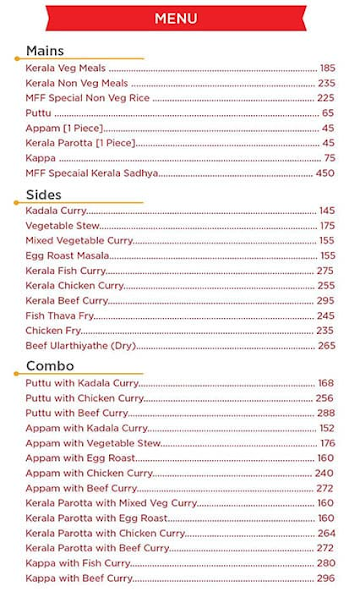 Mallu Food Factory menu 