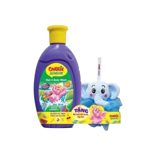 Sữa Tắm Gội Toàn Thân Carrie Junior Hương Grapeberry 280g tặng bông tắm (quà bó kèm - màu ngẫu nhiên)