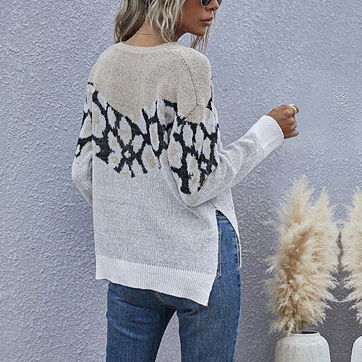 Title 5, Women Animal Print Sweater Women Loose Round Neck