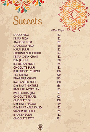 Sri Sweets & Savories menu 