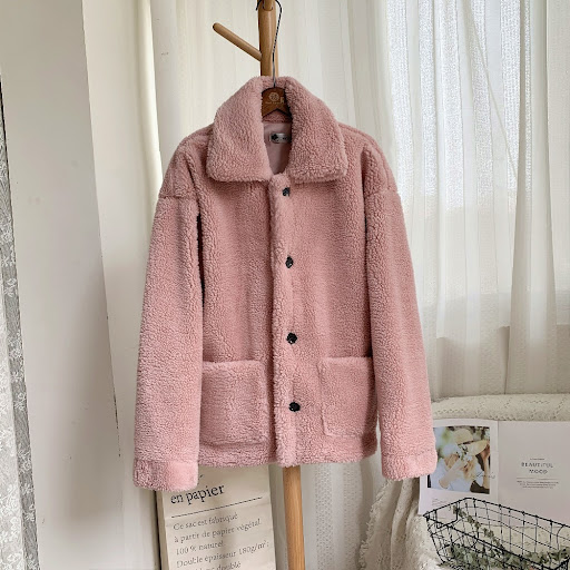Title 6, Short faux fur coat in grain fleece for women. ...