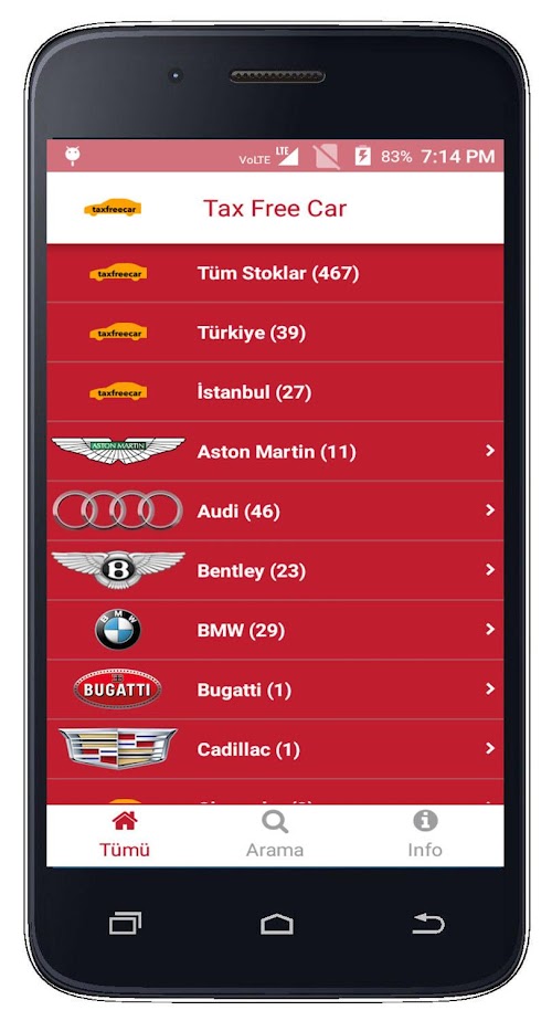 Android application TAX FREE CAR screenshort