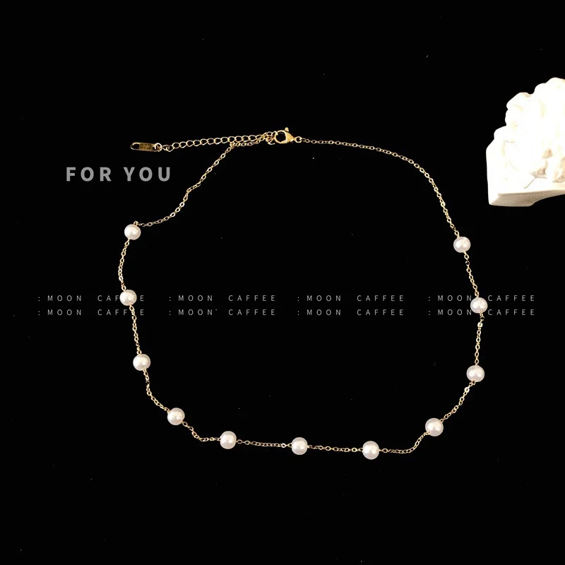 Collar de perlas, titanio, acero chapado en oro real 18K, color inalterable, perlas y estrellas, para un look radiante.